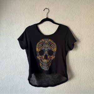 Truly Madly Deeply Black Short-Sleeve SugarSkull Tee with Mesh back